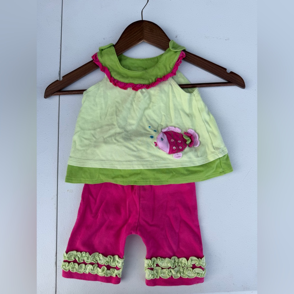 Kids Matching Set with Fish Design - Green and Pink
